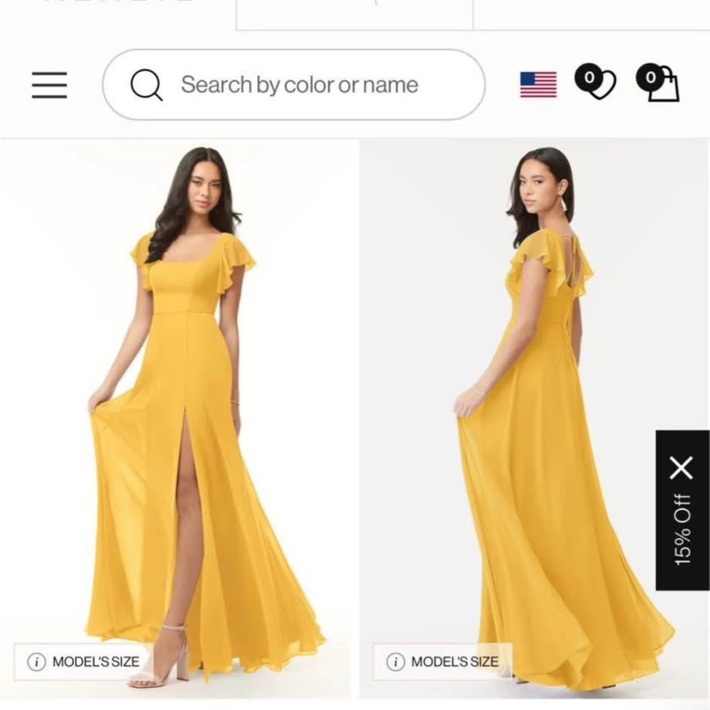 Azazie Yellow flutter sleeve bridesmaids Gown